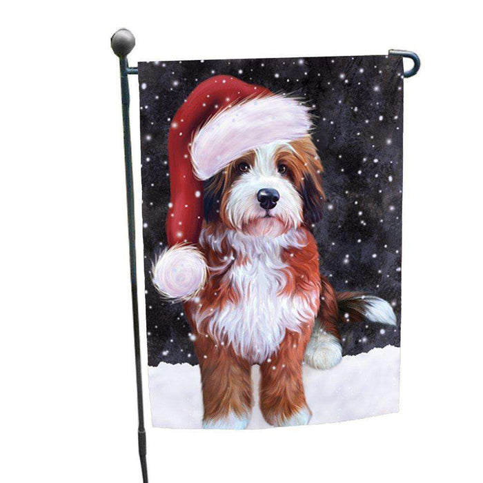 Let it Snow Christmas Holiday Bernedoodle Dog Wearing Santa Hat Garden Flag GF220