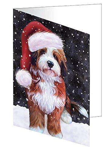 Let it Snow Christmas Holiday Bernedoodle Dog Wearing Santa Hat Handmade Artwork Assorted Pets Greeting Cards and Note Cards with Envelopes for All Occasions and Holiday Seasons D368