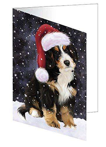 Let it Snow Christmas Holiday Bernedoodle Dog Wearing Santa Hat Handmade Artwork Assorted Pets Greeting Cards and Note Cards with Envelopes for All Occasions and Holiday Seasons