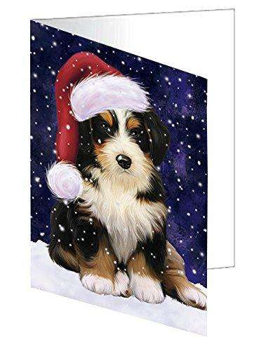 Let it Snow Christmas Holiday Bernedoodle Dog Wearing Santa Hat Handmade Artwork Assorted Pets Greeting Cards and Note Cards with Envelopes for All Occasions and Holiday Seasons