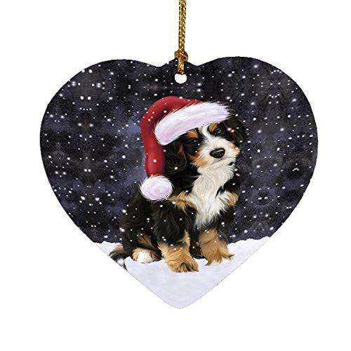 Let it Snow Christmas Holiday Bernedoodle Dog Wearing Santa Hat Heart Ornament