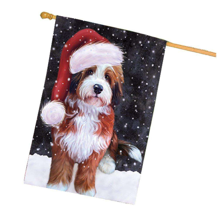 Let it Snow Christmas Holiday Bernedoodle Dog Wearing Santa Hat House Flag HF259