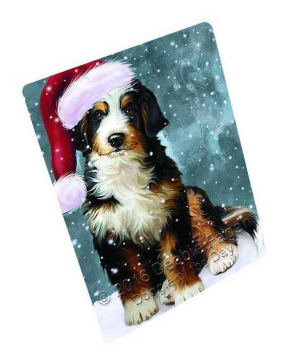 Let it Snow Christmas Holiday Bernedoodle Dog Wearing Santa Hat Large Refrigerator / Dishwasher Magnet D263