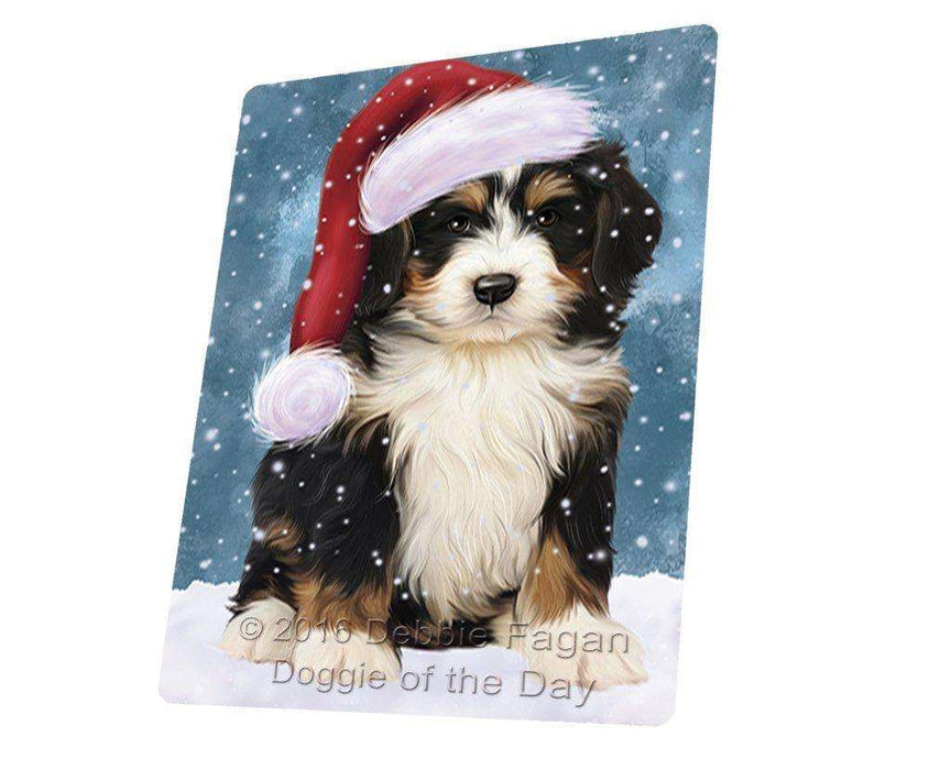 Let It Snow Christmas Holiday Bernedoodle Dog Wearing Santa Hat Magnet Mini (3.5" x 2")