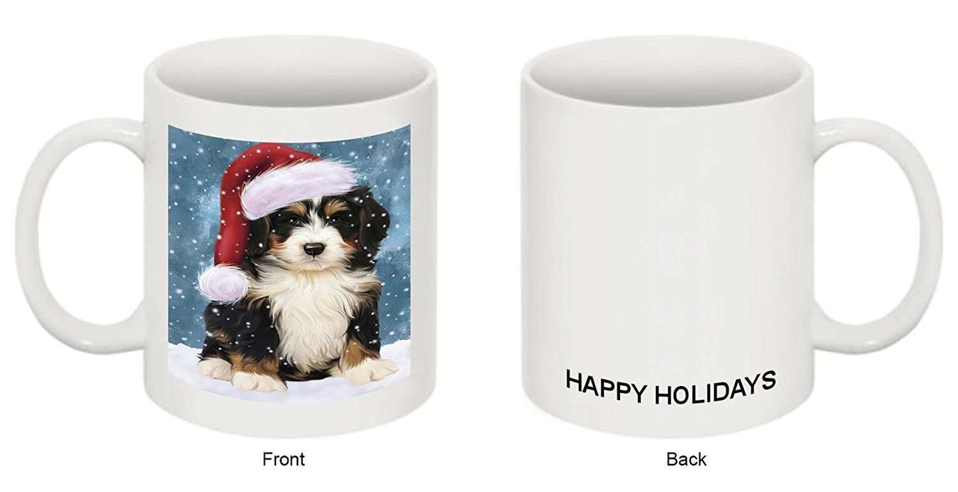Let it Snow Christmas Holiday Bernedoodle Dog Wearing Santa Hat Mug