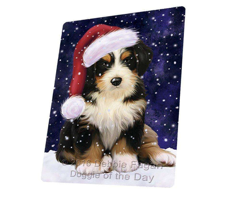 Let it Snow Christmas Holiday Bernedoodle Dog Wearing Santa Hat Tempered Cutting Board