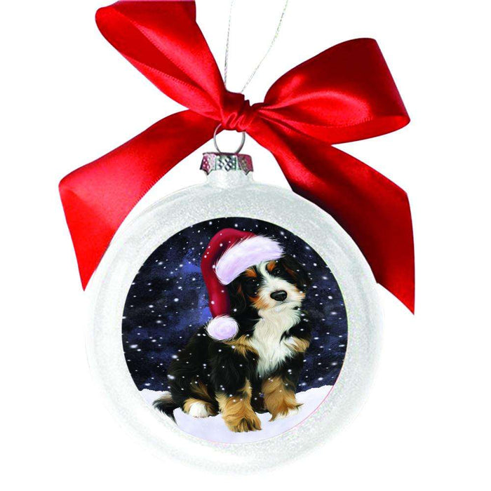 Let it Snow Christmas Holiday Bernedoodle Dog White Round Ball Christmas Ornament WBSOR48440