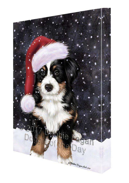 Let it Snow Christmas Holiday Bernese Dog Wearing Santa Hat Canvas Wall Art