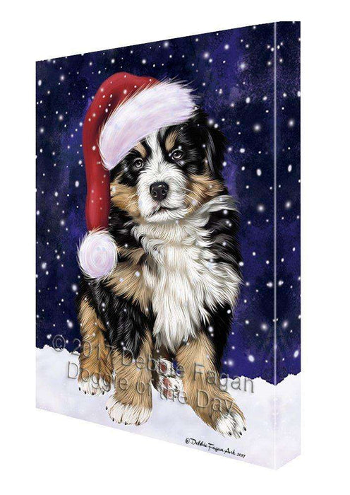 Let it Snow Christmas Holiday Bernese Dog Wearing Santa Hat Canvas Wall Art