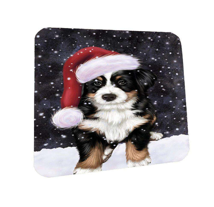 Let it Snow Christmas Holiday Bernese Dog Wearing Santa Hat Coasters Set of 4