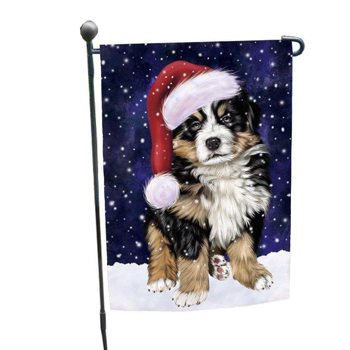 Let it Snow Christmas Holiday Bernese Dog Wearing Santa Hat Garden Flag