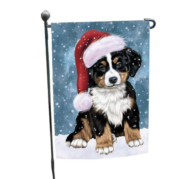 Let it Snow Christmas Holiday Bernese Dog Wearing Santa Hat Garden Flag