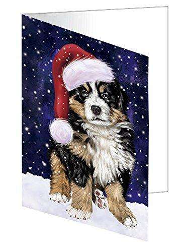 Let it Snow Christmas Holiday Bernese Dog Wearing Santa Hat Handmade Artwork Assorted Pets Greeting Cards and Note Cards with Envelopes for All Occasions and Holiday Seasons