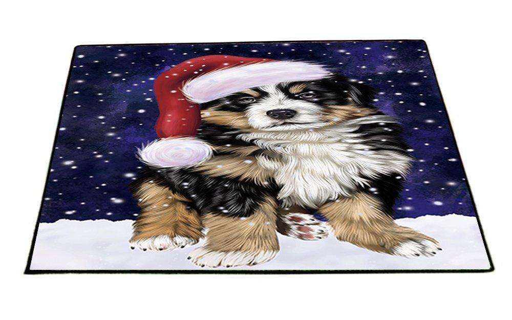 Let it Snow Christmas Holiday Bernese Dog Wearing Santa Hat Indoor/Outdoor Floormat