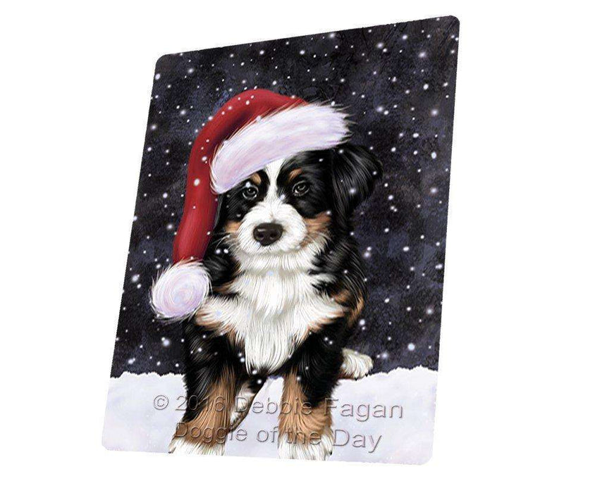 Let it Snow Christmas Holiday Bernese Dog Wearing Santa Hat Large Refrigerator / Dishwasher Magnet