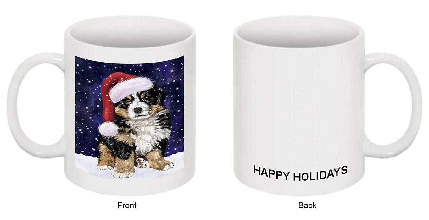 Let it Snow Christmas Holiday Bernese Dog Wearing Santa Hat Mug