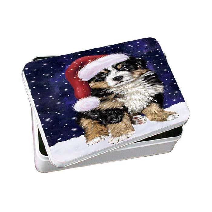 Let it Snow Christmas Holiday Bernese Dog Wearing Santa Hat Photo Storage Tin