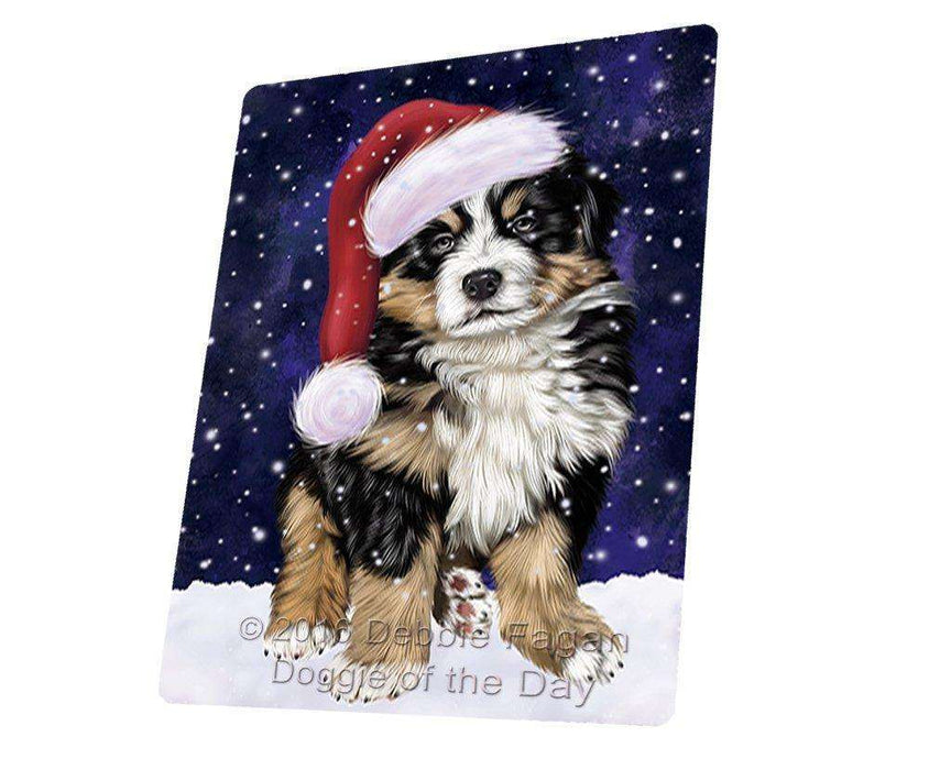 Let it Snow Christmas Holiday Bernese Dog Wearing Santa Hat Tempered Cutting Board