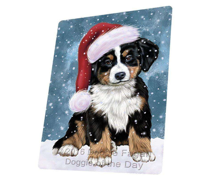 Let it Snow Christmas Holiday Bernese Dog Wearing Santa Hat Tempered Cutting Board