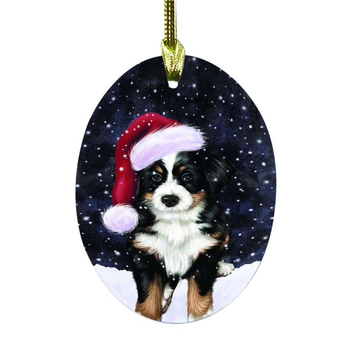 Let it Snow Christmas Holiday Bernese Mountain Dog Oval Glass Christmas Ornament OGOR48445
