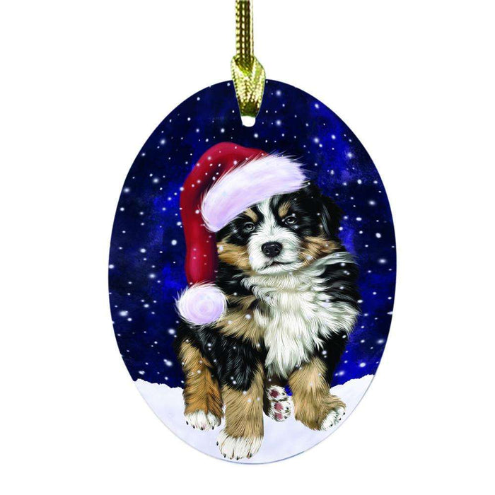 Let it Snow Christmas Holiday Bernese Mountain Dog Oval Glass Christmas Ornament OGOR48446