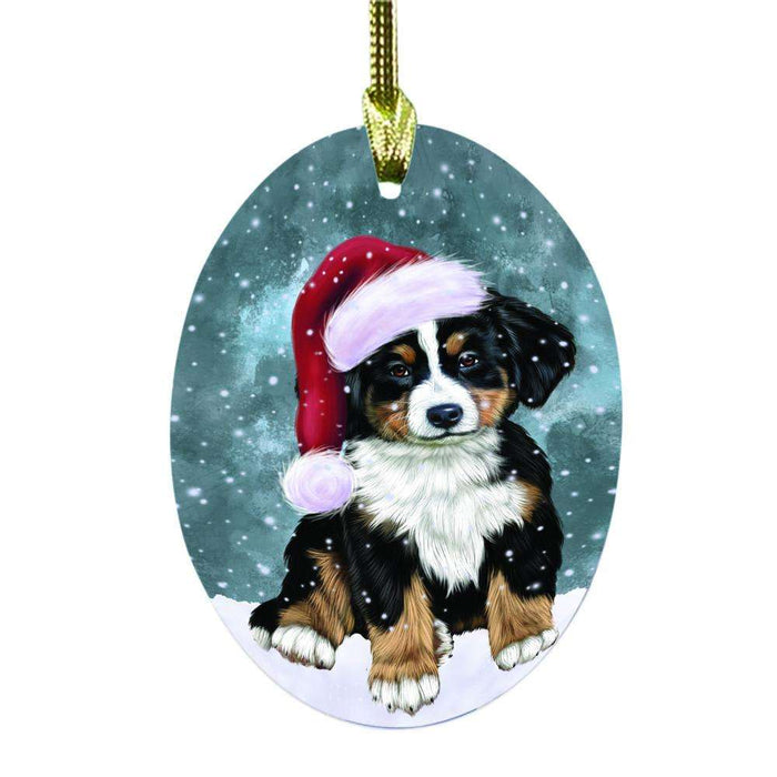 Let it Snow Christmas Holiday Bernese Mountain Dog Oval Glass Christmas Ornament OGOR48447