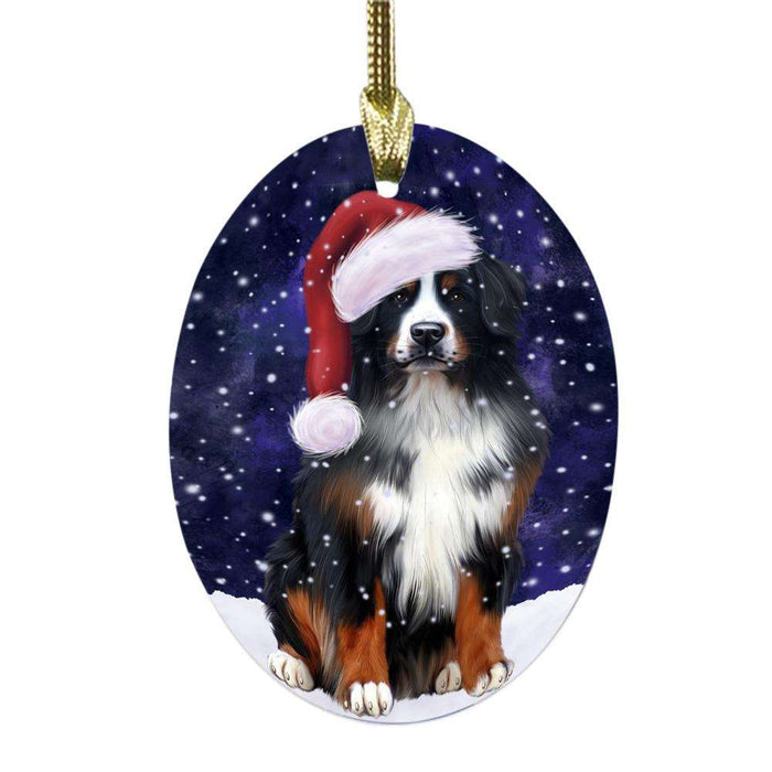 Let it Snow Christmas Holiday Bernese Mountain Dog Oval Glass Christmas Ornament OGOR48448