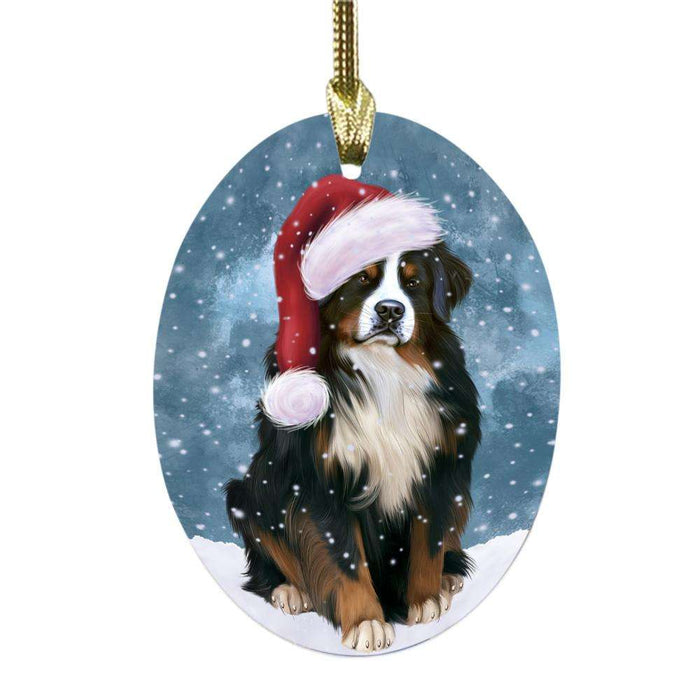Let it Snow Christmas Holiday Bernese Mountain Dog Oval Glass Christmas Ornament OGOR48449