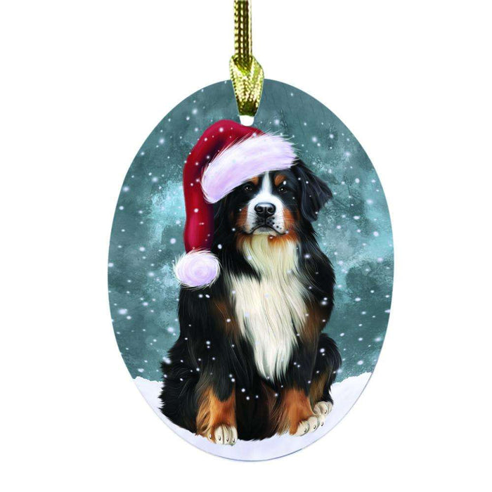 Let it Snow Christmas Holiday Bernese Mountain Dog Oval Glass Christmas Ornament OGOR48450