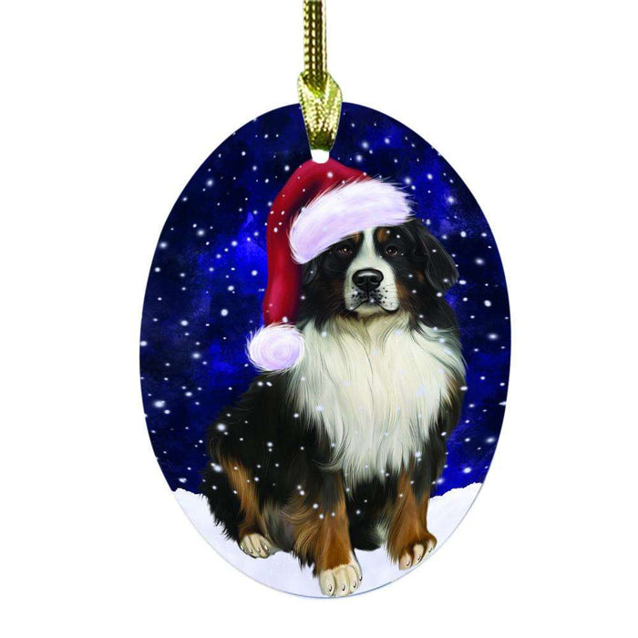 Let it Snow Christmas Holiday Bernese Mountain Dog Oval Glass Christmas Ornament OGOR48451
