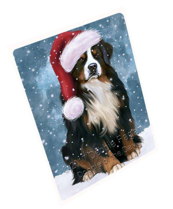 Let it Snow Christmas Holiday Bernese Mountain Dog Wearing Santa Hat Art Portrait Print Woven Throw Sherpa Plush Fleece Blanket D018