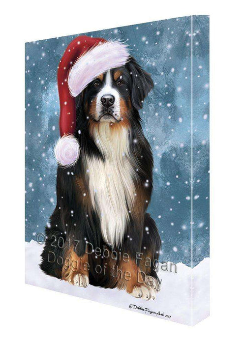 Let it Snow Christmas Holiday Bernese Mountain Dog Wearing Santa Hat Canvas Wall Art D218