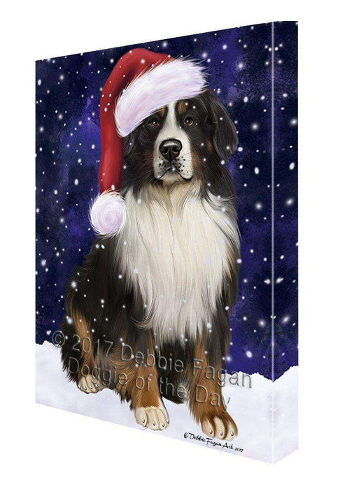 Let it Snow Christmas Holiday Bernese Mountain Dog Wearing Santa Hat Canvas Wall Art D219