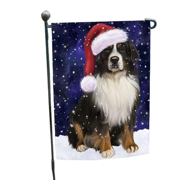 Let it Snow Christmas Holiday Bernese Mountain Dog Wearing Santa Hat Garden Flag D219