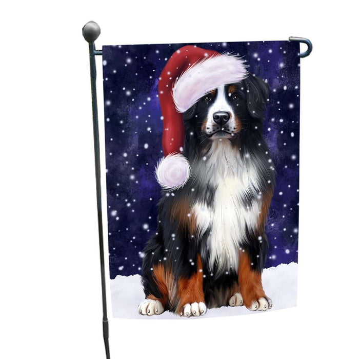 Let it Snow Christmas Holiday Bernese Mountain Dog Wearing Santa Hat Garden Flag FLG016