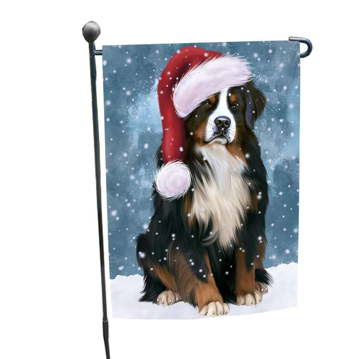 Let it Snow Christmas Holiday Bernese Mountain Dog Wearing Santa Hat Garden Flag FLG017