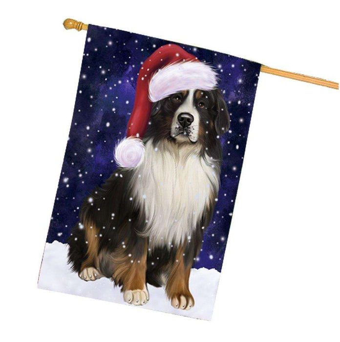 Let it Snow Christmas Holiday Bernese Mountain Dog Wearing Santa Hat House Flag