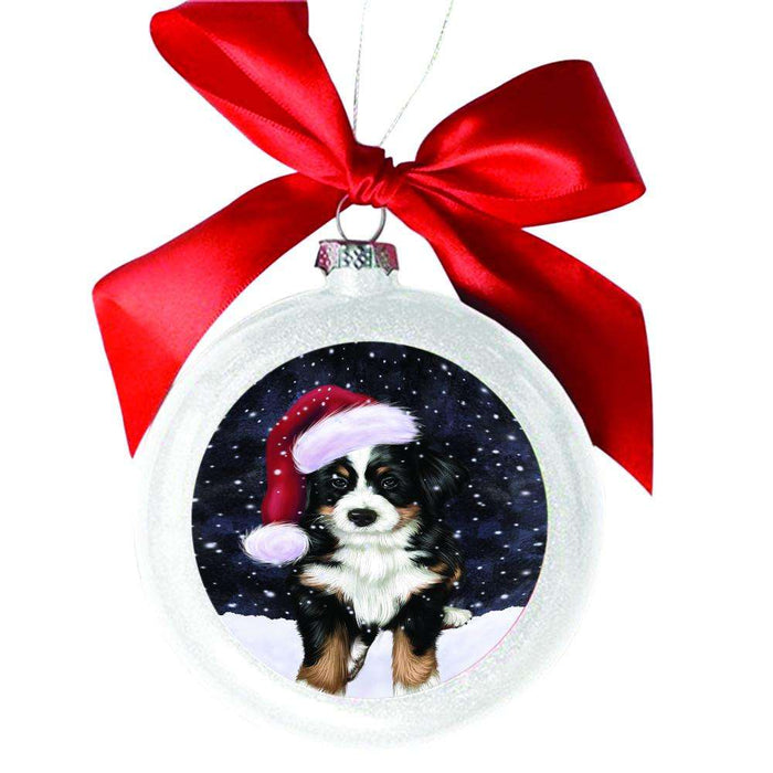 Let it Snow Christmas Holiday Bernese Mountain Dog White Round Ball Christmas Ornament WBSOR48445