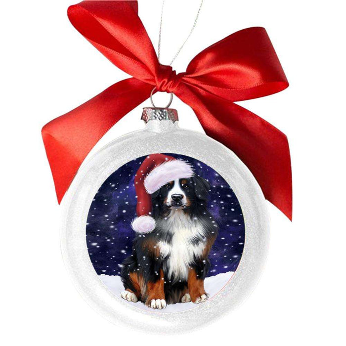 Let it Snow Christmas Holiday Bernese Mountain Dog White Round Ball Christmas Ornament WBSOR48448