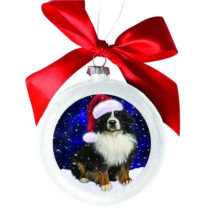 Let it Snow Christmas Holiday Bernese Mountain Dog White Round Ball Christmas Ornament WBSOR48451