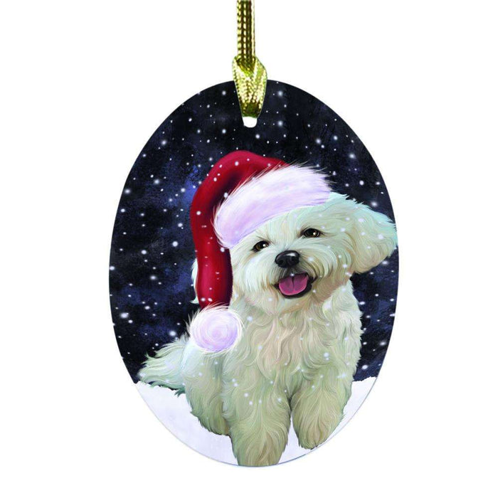 Let it Snow Christmas Holiday Bichon Frise Dog Oval Glass Christmas Ornament OGOR48452