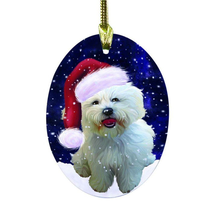 Let it Snow Christmas Holiday Bichon Frise Dog Oval Glass Christmas Ornament OGOR48453