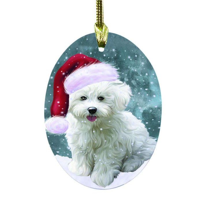 Let it Snow Christmas Holiday Bichon Frise Dog Oval Glass Christmas Ornament OGOR48454