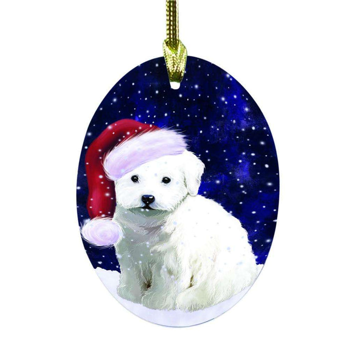 Let it Snow Christmas Holiday Bichon Frise Dog Oval Glass Christmas Ornament OGOR48455
