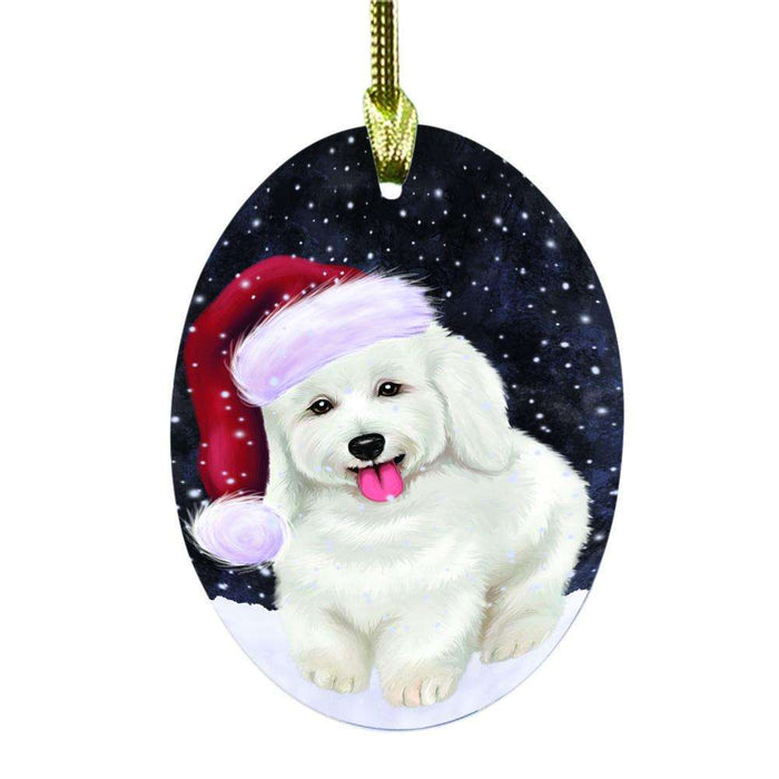 Let it Snow Christmas Holiday Bichon Frise Dog Oval Glass Christmas Ornament OGOR48456