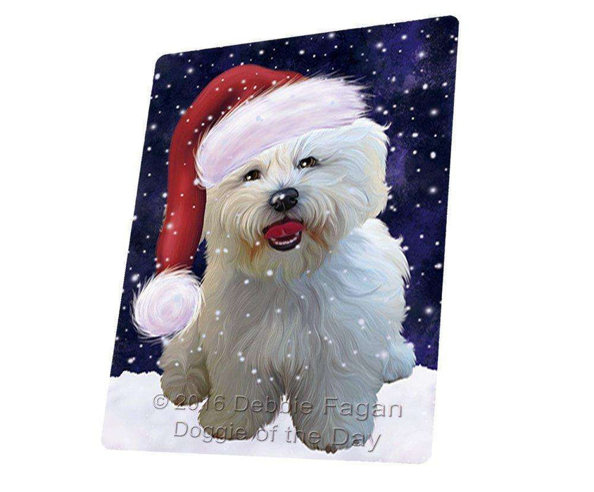 Let it Snow Christmas Holiday Bichon Frise Dog Wearing Santa Hat Art Portrait Print Woven Throw Sherpa Plush Fleece Blanket