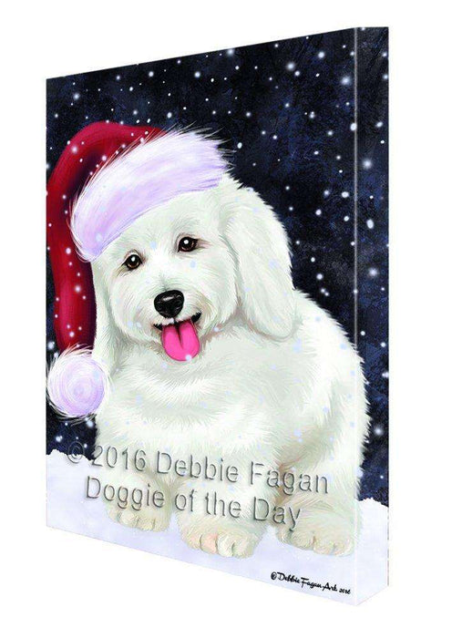 Let it Snow Christmas Holiday Bichon Frise Dog Wearing Santa Hat Canvas Wall Art