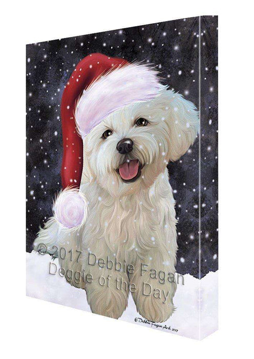 Let it Snow Christmas Holiday Bichon Frise Dog Wearing Santa Hat Canvas Wall Art