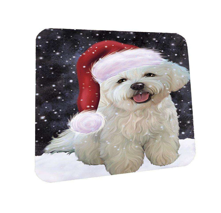 Let it Snow Christmas Holiday Bichon Frise Dog Wearing Santa Hat Coasters Set of 4