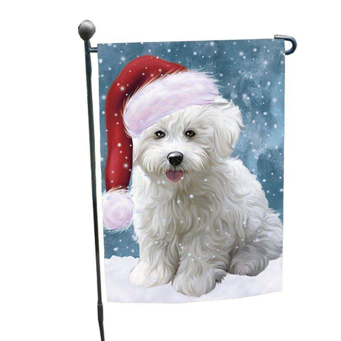 Let it Snow Christmas Holiday Bichon Frise Dog Wearing Santa Hat Garden Flag